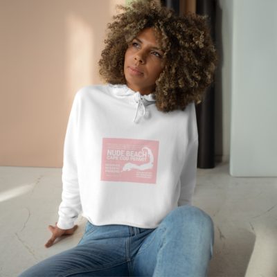 Cape Cod Nude Beach Sticker Crop Hoodie White/Pink