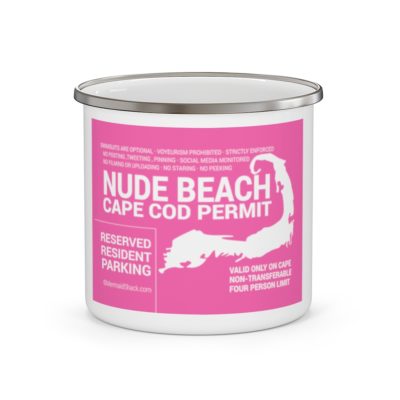 Cape Cod Nude Beach Sticker Enamel Camping Mug White/Hot Pink
